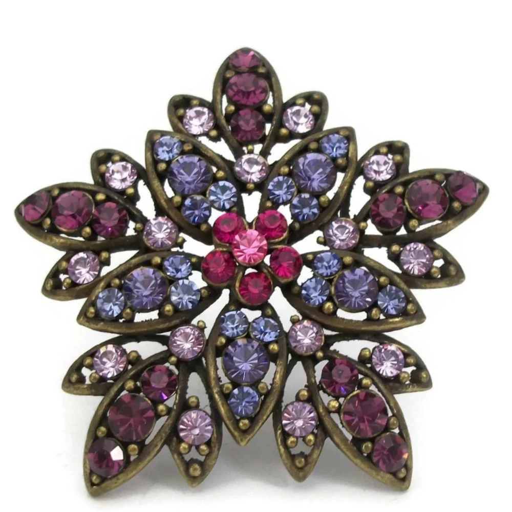 Vintage Pink Purple Blue Flower Brooch